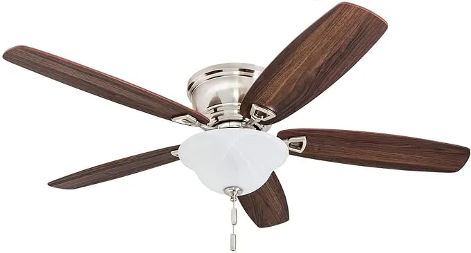 Honeywell Ceiling Fans Glen Alden, 52 Inch Classic Flush Mount Indoor LED Ceiling Fan with Light, Pull Chain, Quick-2-Hang Dual Finish Blades, Reversible Motor - 50518-01 (White)