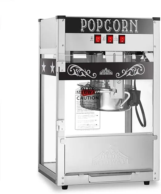 Olde Midway Commercial Popcorn Machine Maker Popper with 8-Ounce Kettle - Black