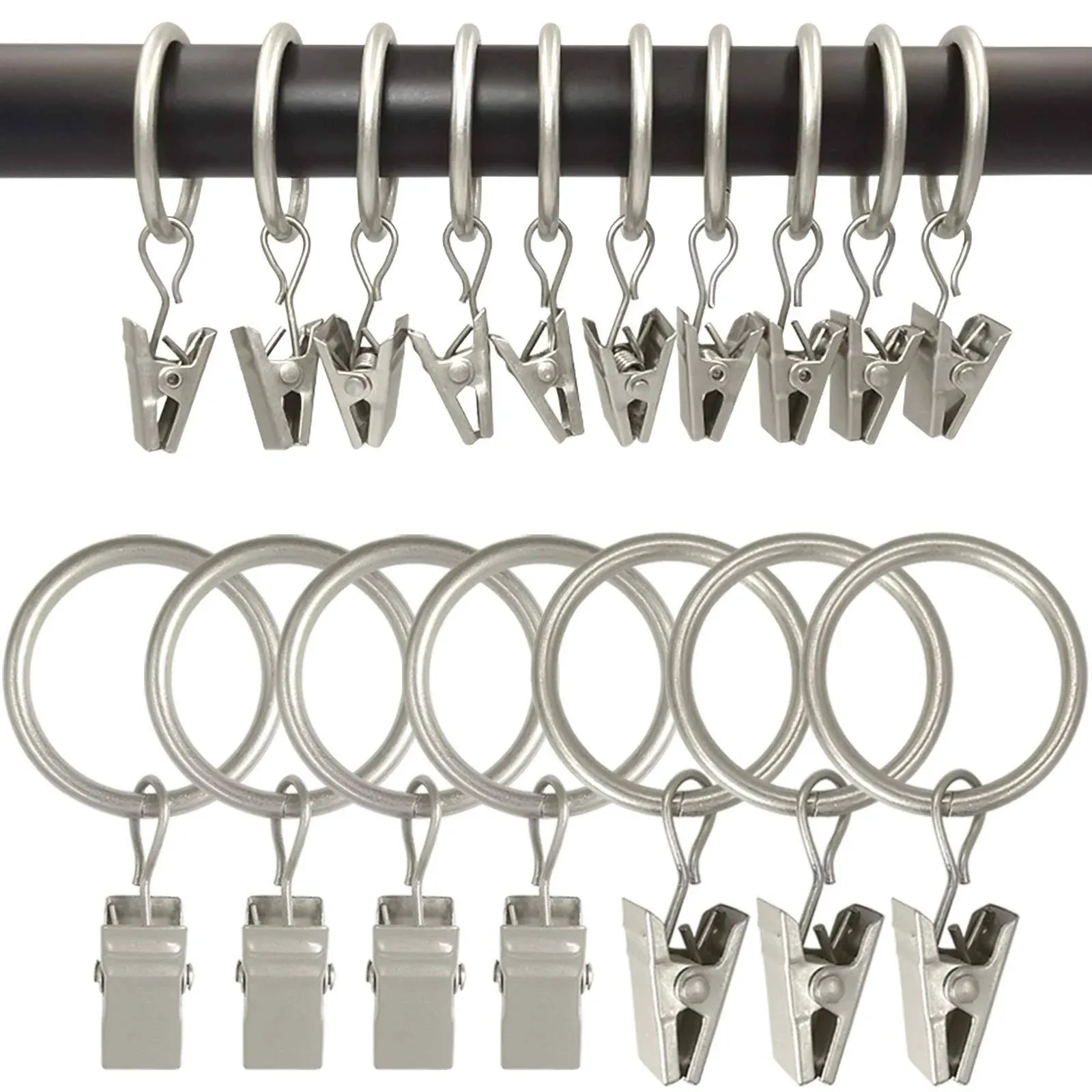 100 Pack Metal Curtain Rings With Clips Curtain Hangers Clips Drapery Clips With