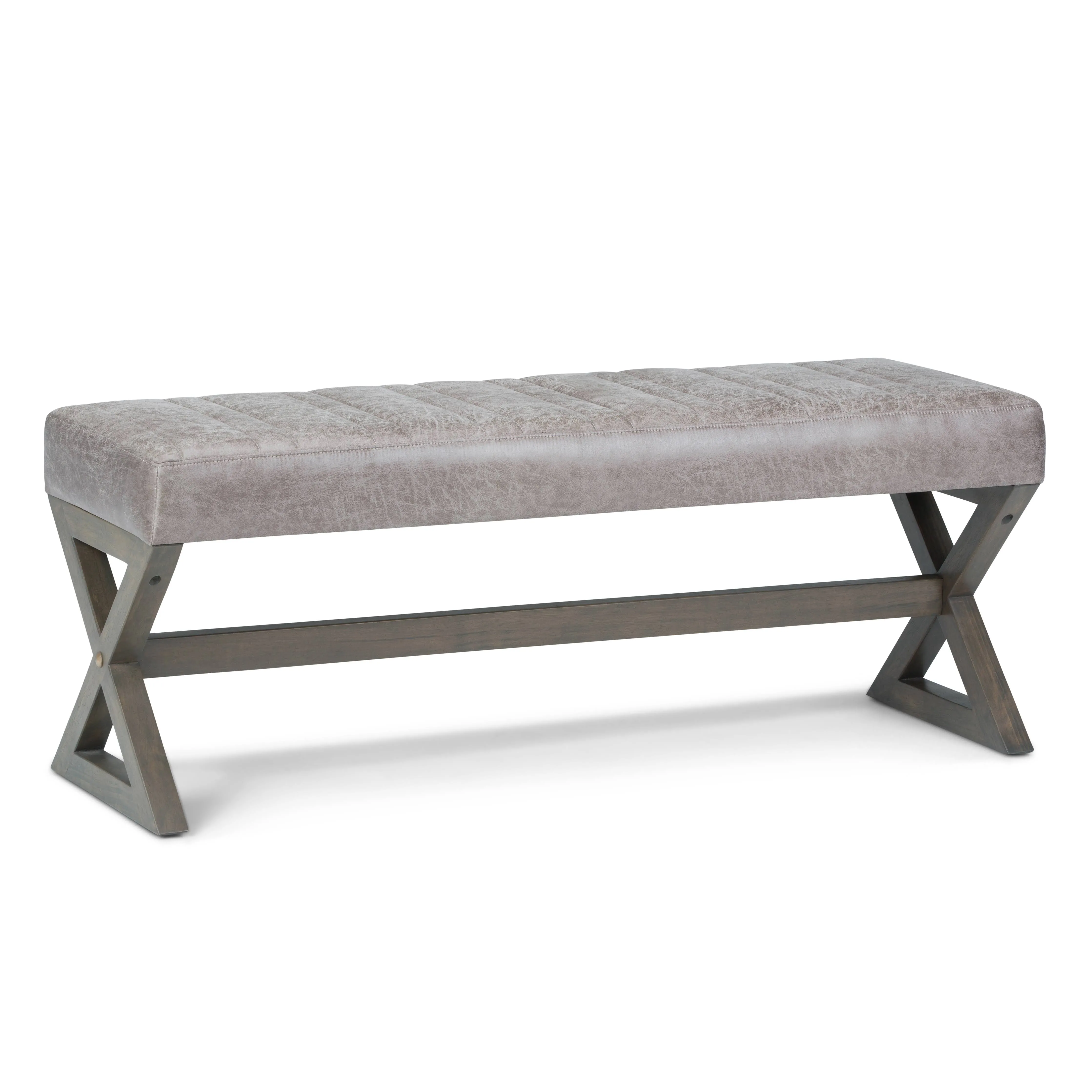 SIMPLIHOME Salinger 48 inch Wide Rectangle Ottoman Bench Distressed Grey Taupe Footrest Stool, Faux Leather for Living Room, Bedroom, Contemporary Modern