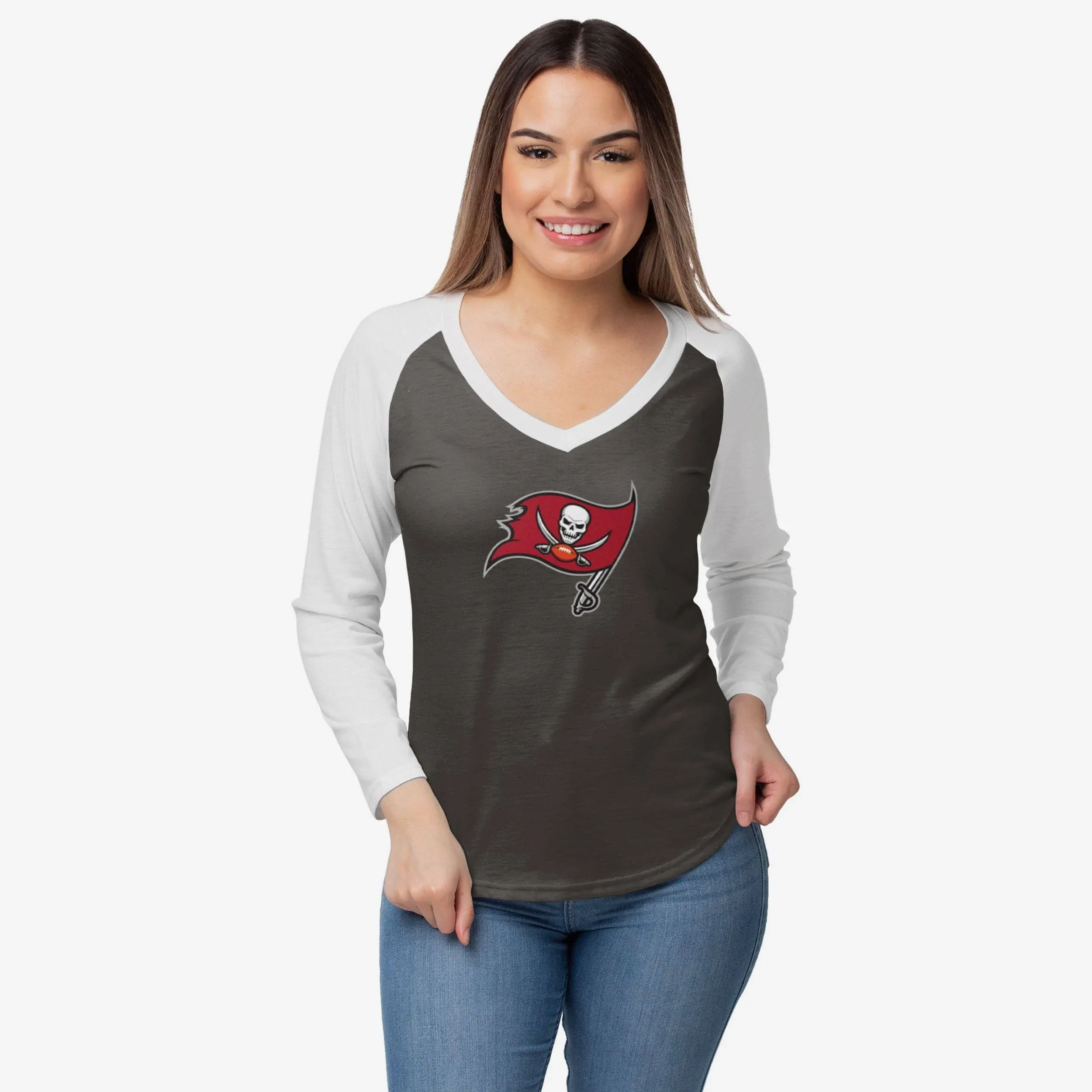 FOCO womens Nfl Team Logo Ladies Fashion Raglan Top Shirt, Big Logo Solid, Small US