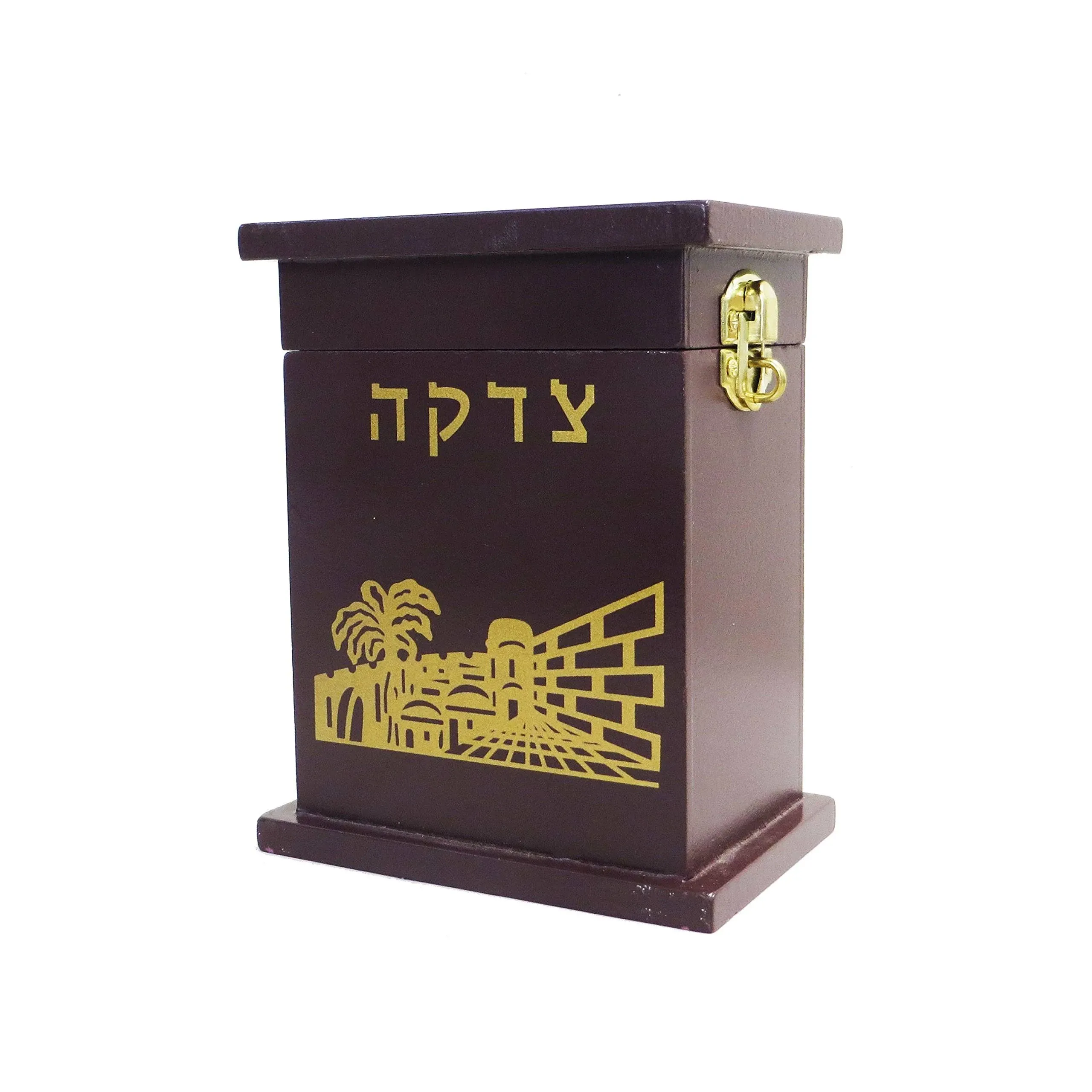 Rite Lite Mahogany Enameled Wood Tzedakah Box