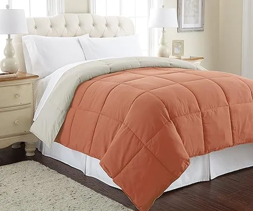 Modern Threads Down Alternative Microfiber Quilted Reversible Comforter & Duvet Insert - Soft, Comfortable Alternative to Goose Down - Bedding for All Seasons Anemone/Wheat Full/Queen