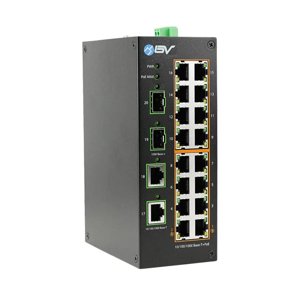 16 Port Gigabit PoE Switch - DIN Rail - 2 SFP Uplinks