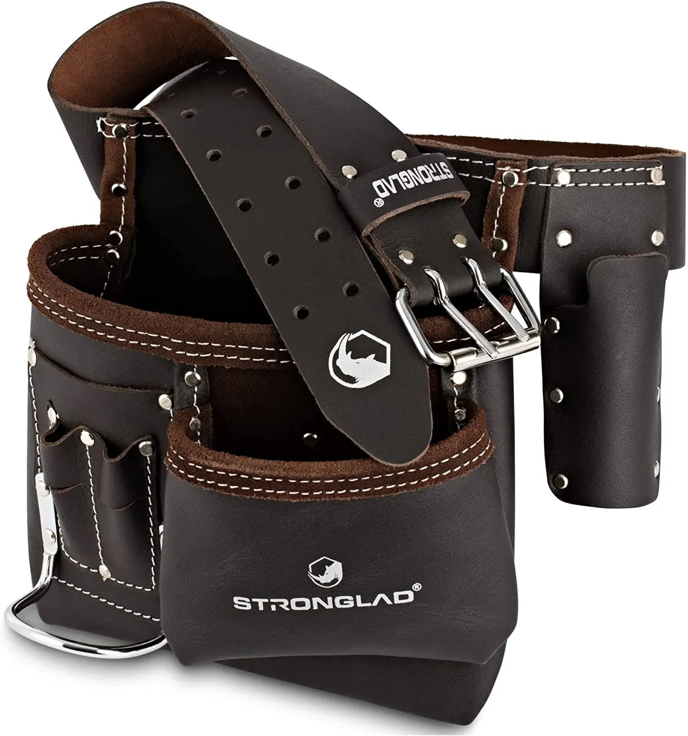 STRONGLAD 5-Pocket Leather Tool Belt, Carpenters Tool Belts, Construction Pouch ...