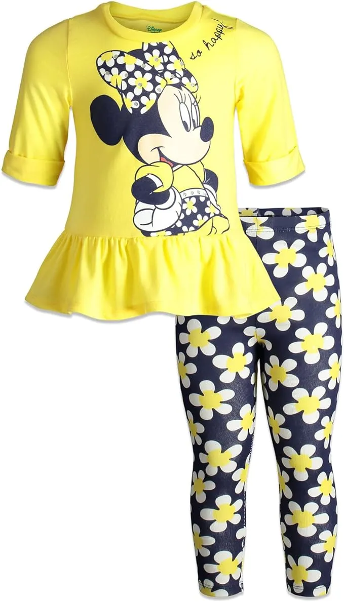 Disney Minnie Mouse Floral Peplum T-Shirt and Leggings Outfit Set Infant to Big Kid