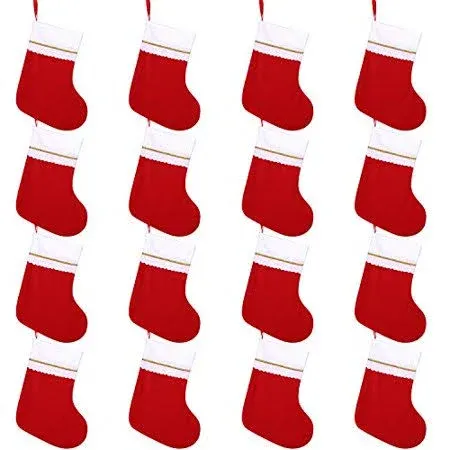 Cooraby 16 Pack Red Felt Christmas Stockings 9 Inches Xmas Fireplace Hanging ...