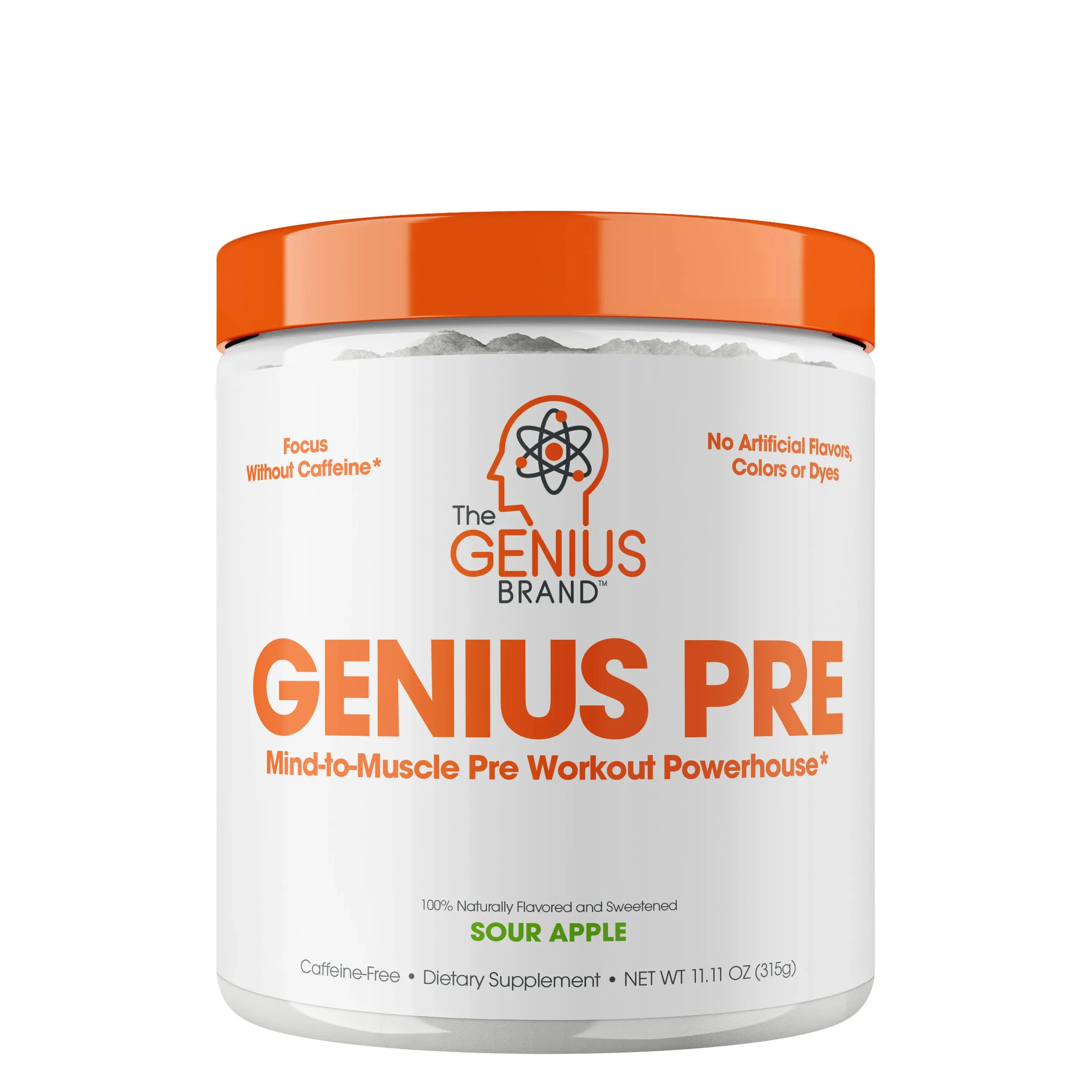 Genius Pre Workout Powder, Sour Apple - All-Natural Nootropic Pre-Workout & Caffeine-Free Nitric Oxide Booster Supplement with Beta Alanine & Alpha GPC - No Artificial Flavors, Sweeteners, or Dyes