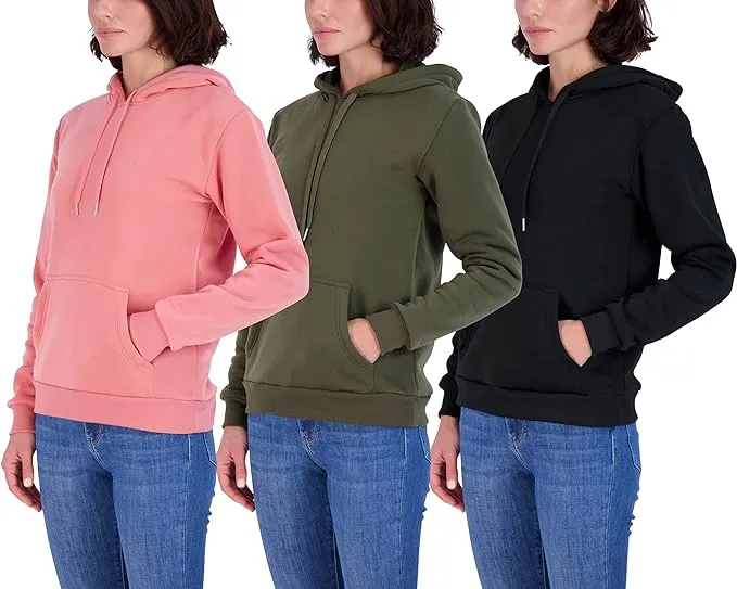 Real Essentials 3 Pack: Women's Fleece Long-Sleeve Pullover Hoodie Active ...