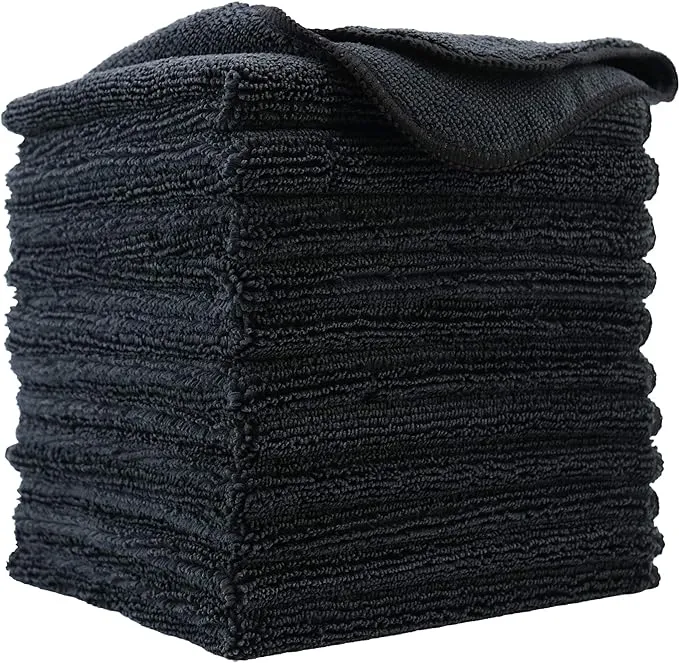 Polyte Premium Microfiber Cleaning Cloth,12 x 12 in, 12 Pack (Black)