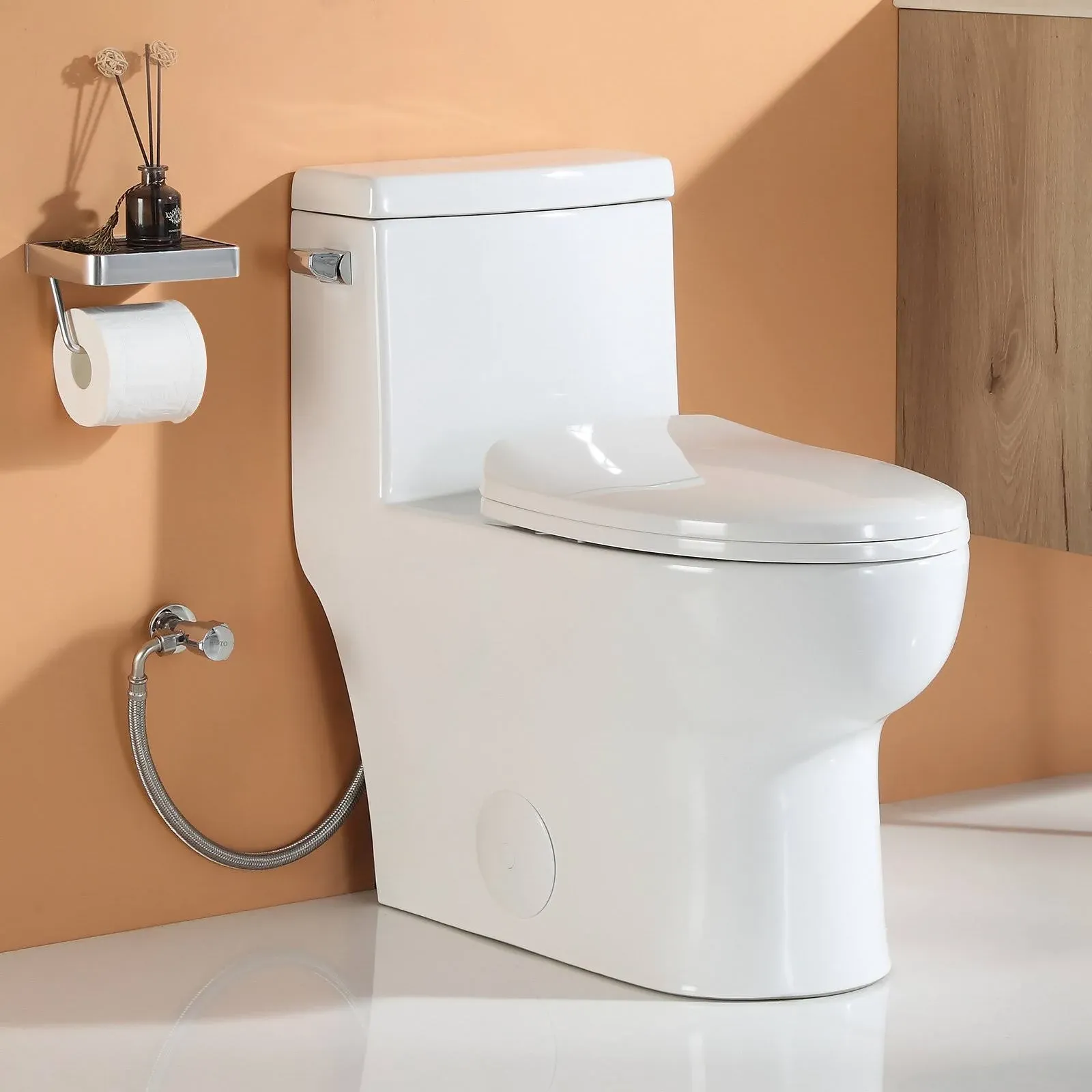 One Piece Elongated Toilet - High Efficiency Single Flush 1.28GPF Soft Closing