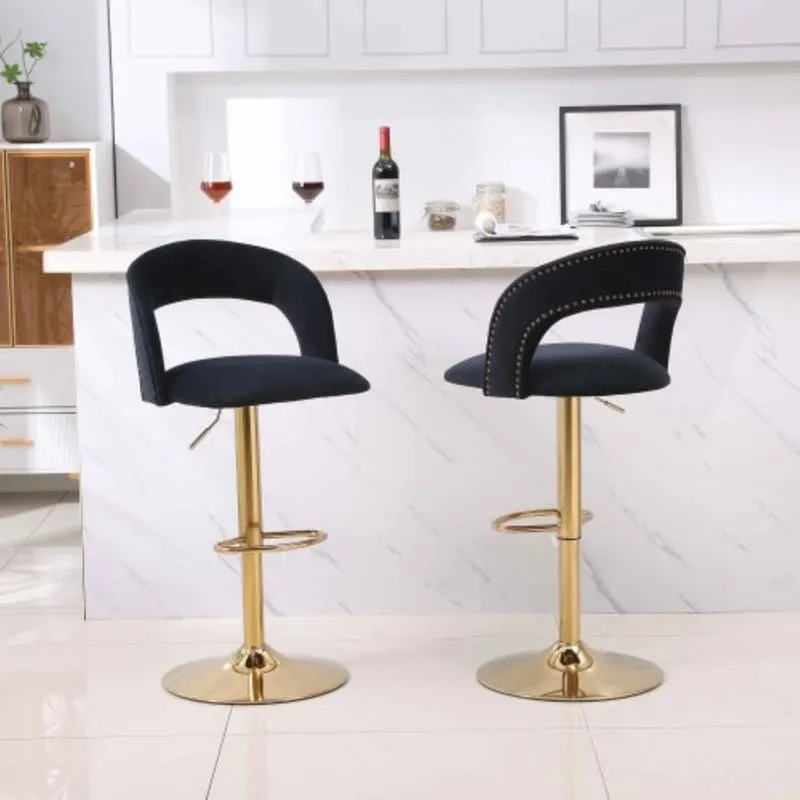 Set of 2 Barstools Bar Height, Swivel Velvet Bar Stool Counter Height Bar Chairs Adjustable Tufted Stool with Back& Footrest