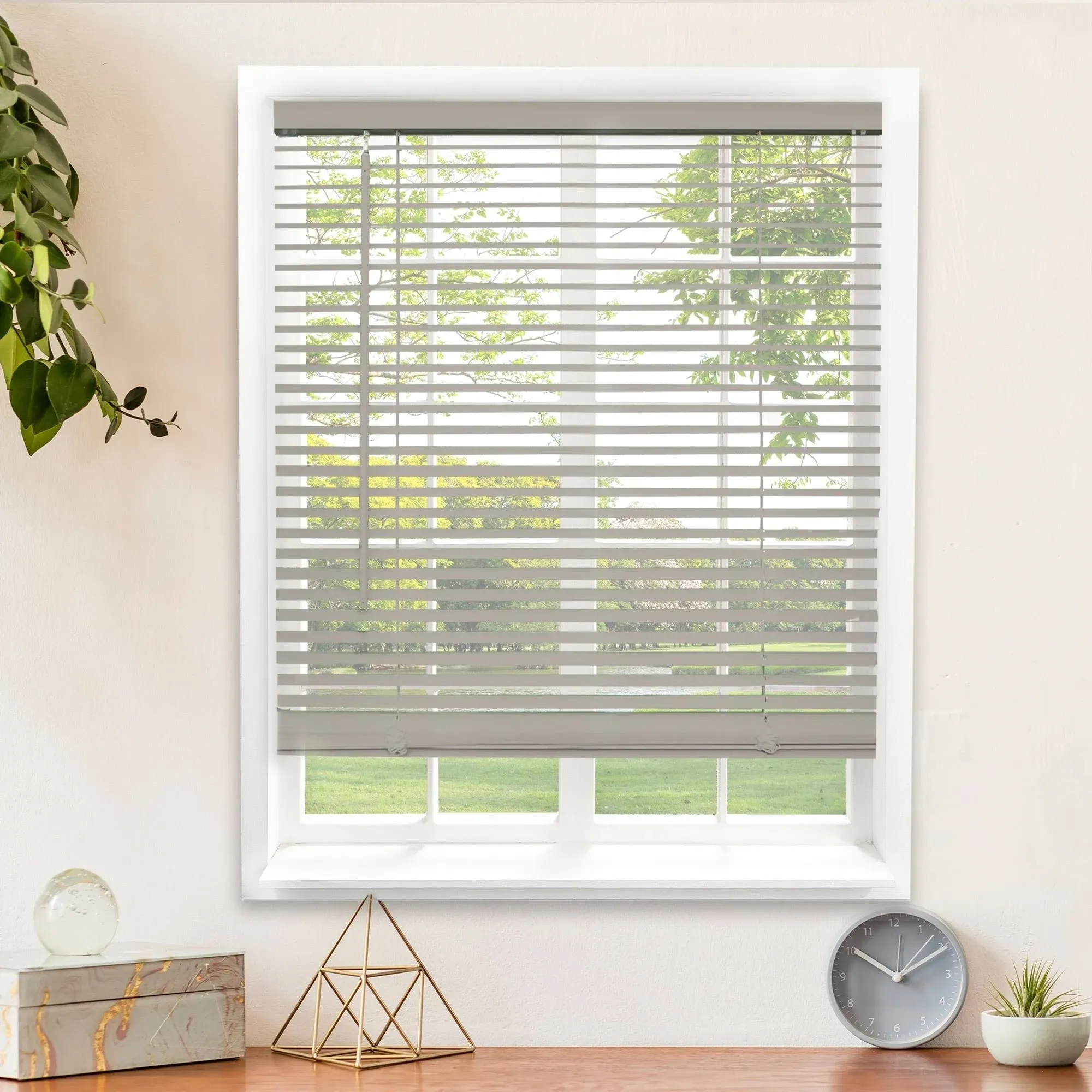 CHICOLOGY Cordless 1 Vinyl Mini Blinds Gloss Gray Room Darkening 31 W X 60 H