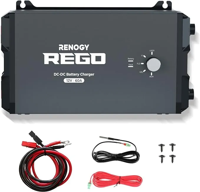 Renogy REGO 12V 60A DC-DC Plug and Play Battery Charger Built-in Bluetooth Module, Compatible with Traditional and Smart Alternators, for Gel, AGM, and Lithium Battery in RVs, Cars, Boats, Yachts