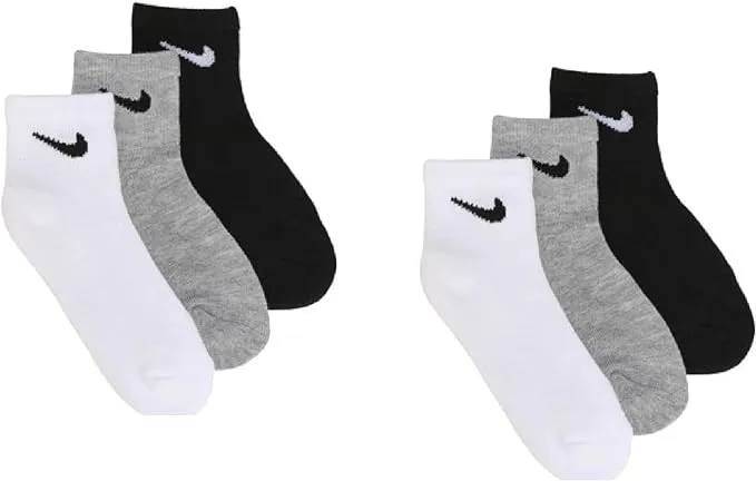 Nike Kids' 6 Pack Youth X-Small Cushioned Ankle Socks (Black)