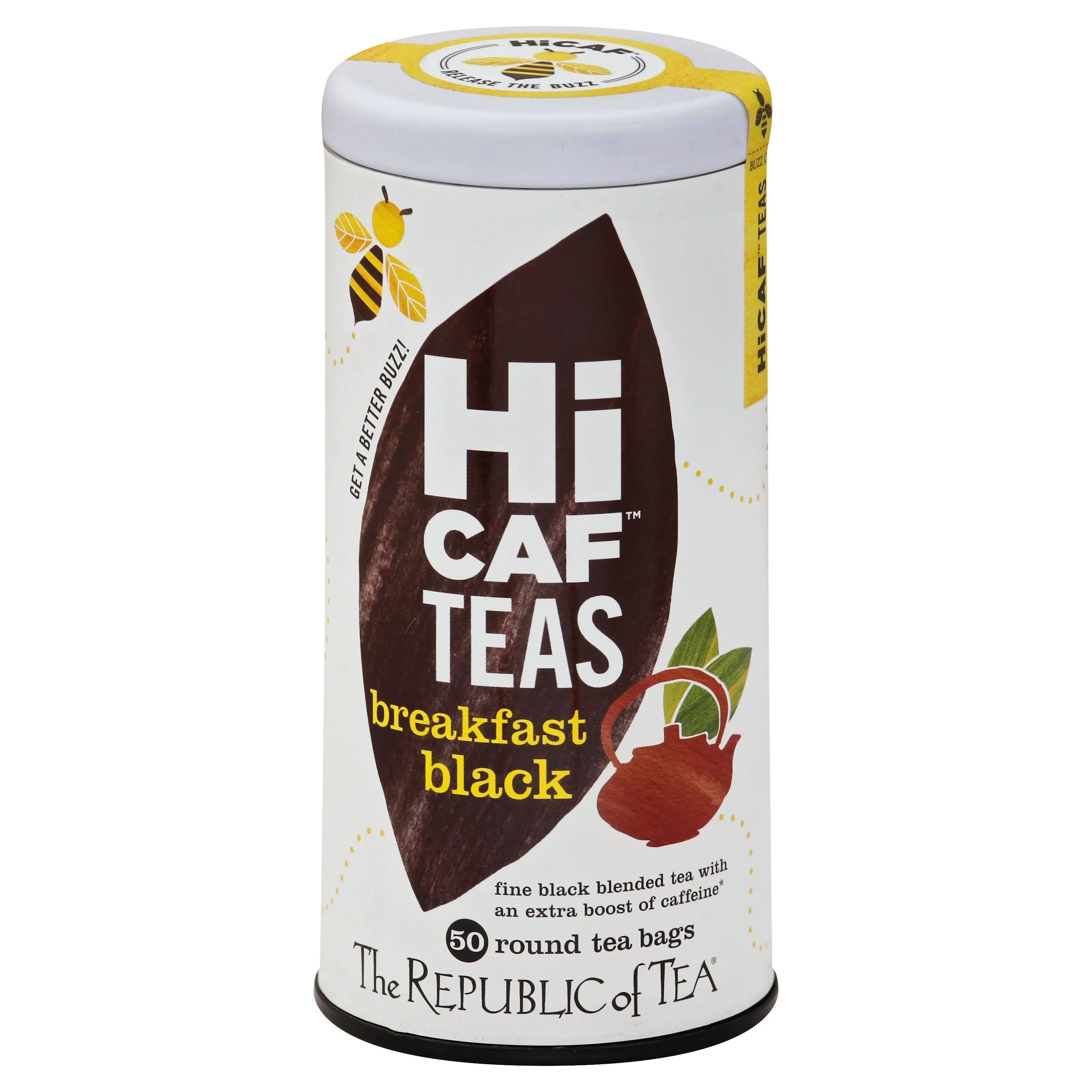 The Republic of Tea HiCaf Breakfast Black Tea - 50 tea bags canister