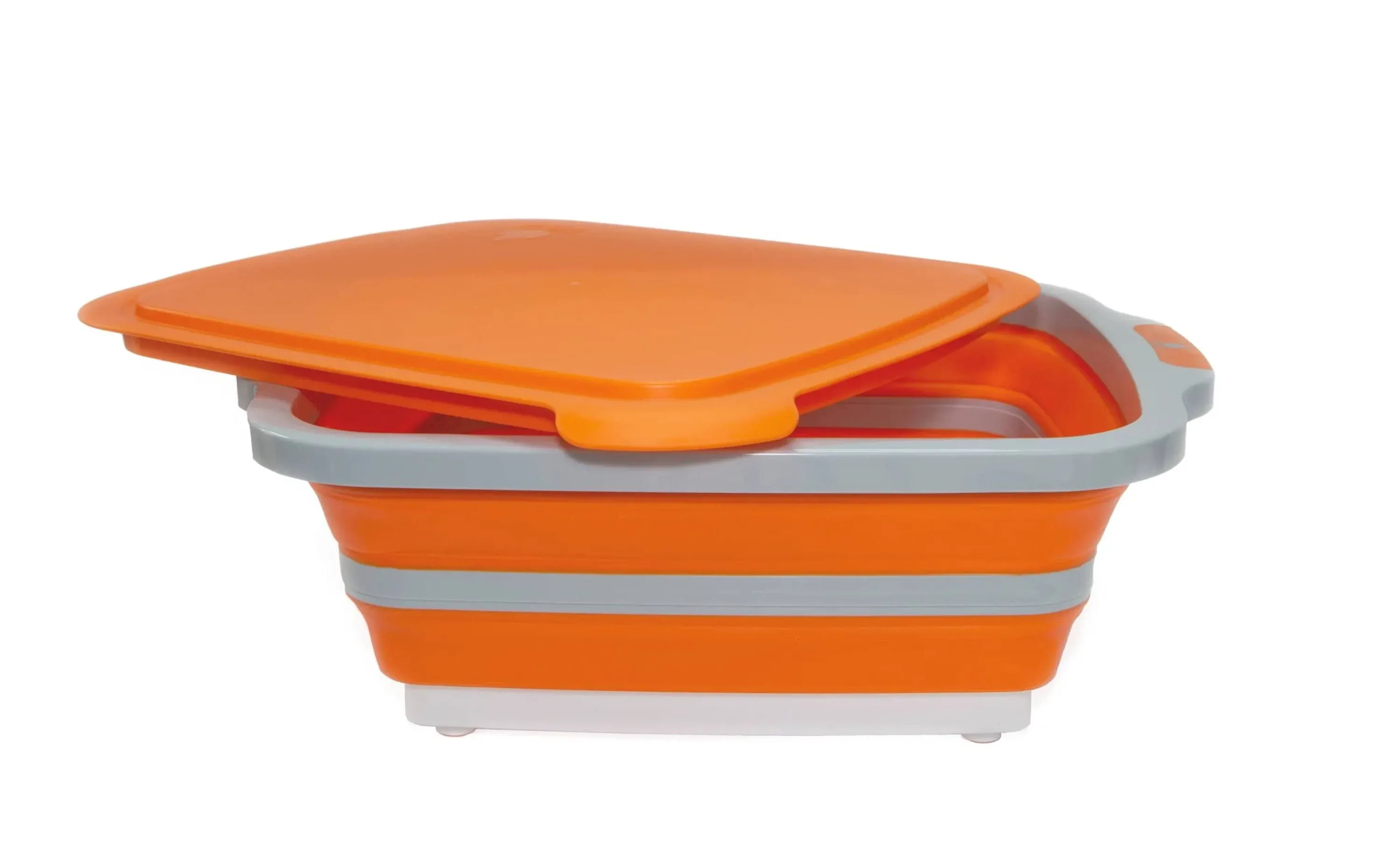 DripEZ XL BBQ Adjustable 3-Height Prep Tub With Cutting Board And Lid Orange