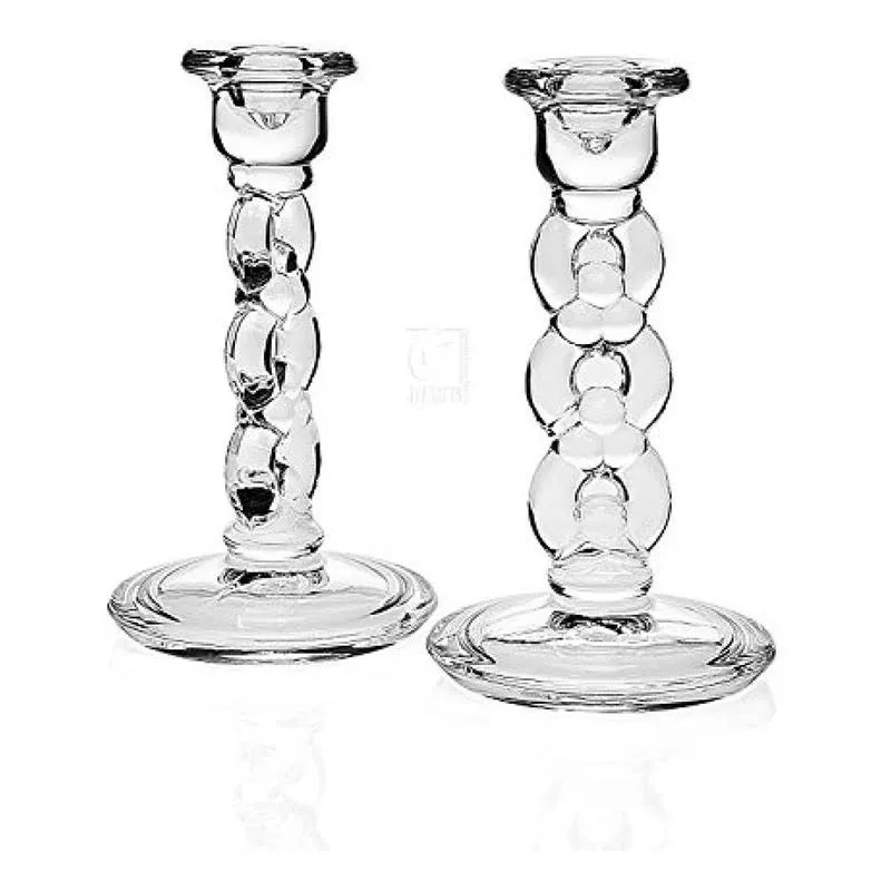 New Shannon by Godinger Blossoms Crystal Candlestick Pair In Box 7&#034; Home Decor