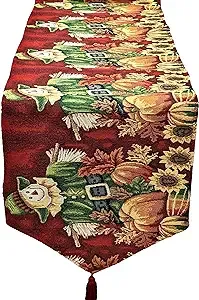 Tache Fall Table Runners 90 inches Long Pumpkin Patch Scarecrow Thanksgiving Autumn Leaves Vintage Farm Harvest Colorful Decorative Woven Long Kitchen Dining Tapestry Fall Table Runner 13x90