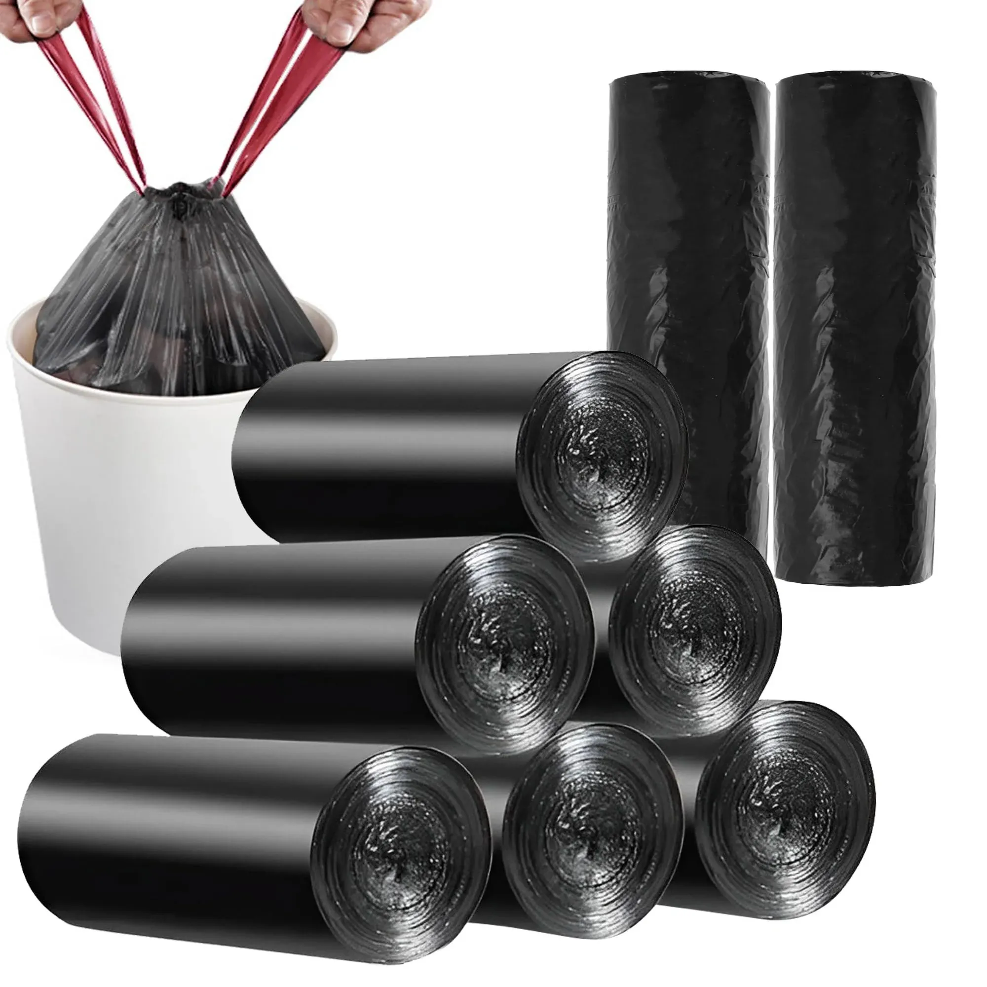 8 Gallon Plastic Trash Bags 120 Count Black Drawstring Thick Garbage Bags for Office Kitchen Home 22.06'' x 25.61