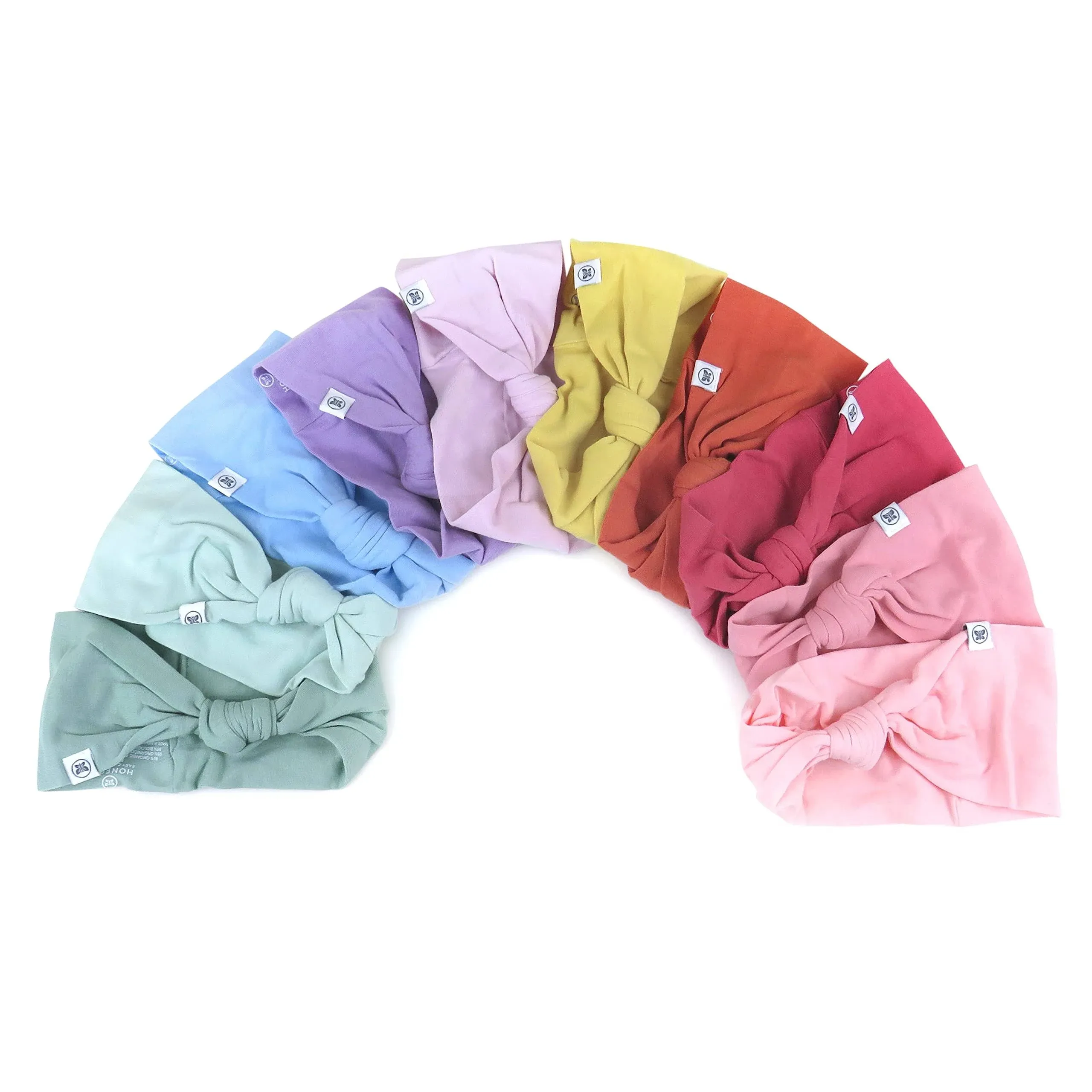 10-Pack Organic Cotton Knotted Headbands Rainbow Pink Gems / M