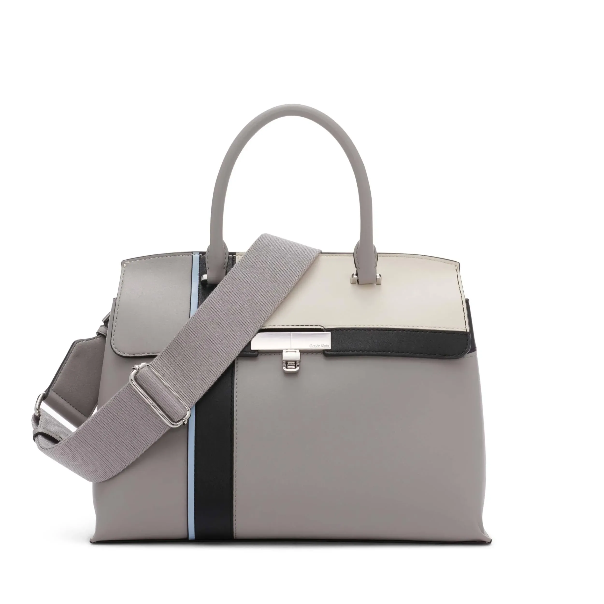 Calvin Klein Becky Colorblock Turnlock Convertible Satchel - Stone Multi