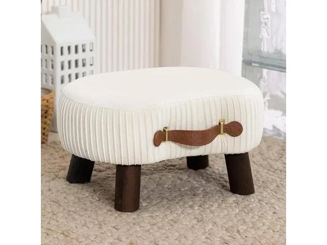 LUE Bona Small Curved Foot Stool with Handle, Beige Velvet Footstool and Ottomans ...