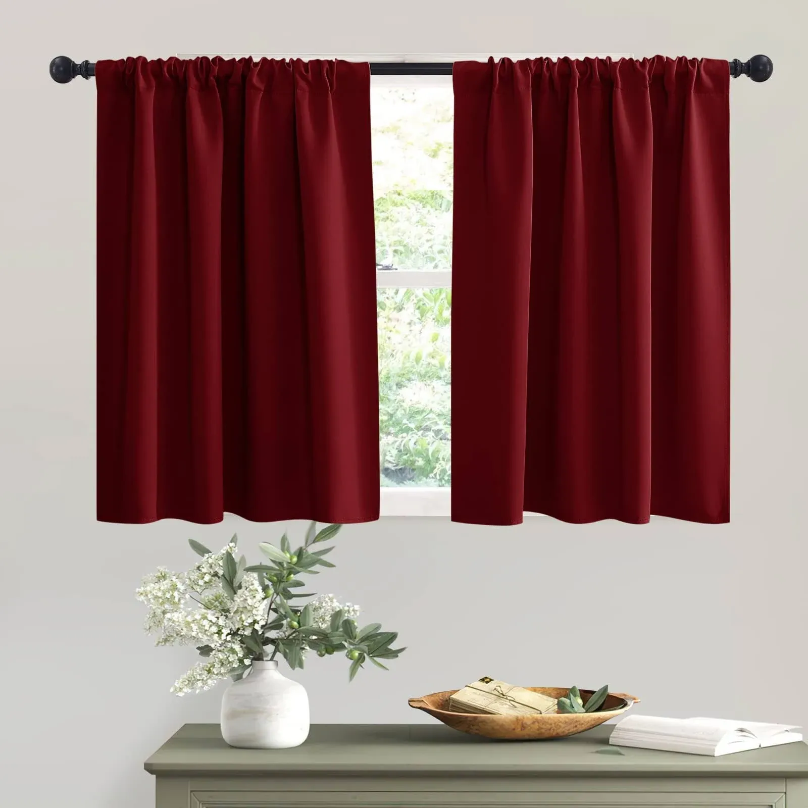 RYB Home Decor Short Curtains Tiers for Half Window Kitchen Curtains, Insulated ...