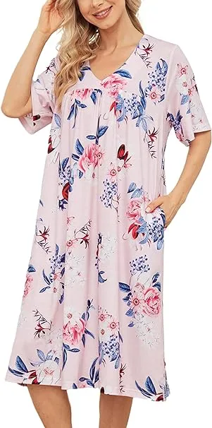 Feremo Plus Size House Dress for Women Mumu Long Lounge Wear Sleepwear Gowns with ...