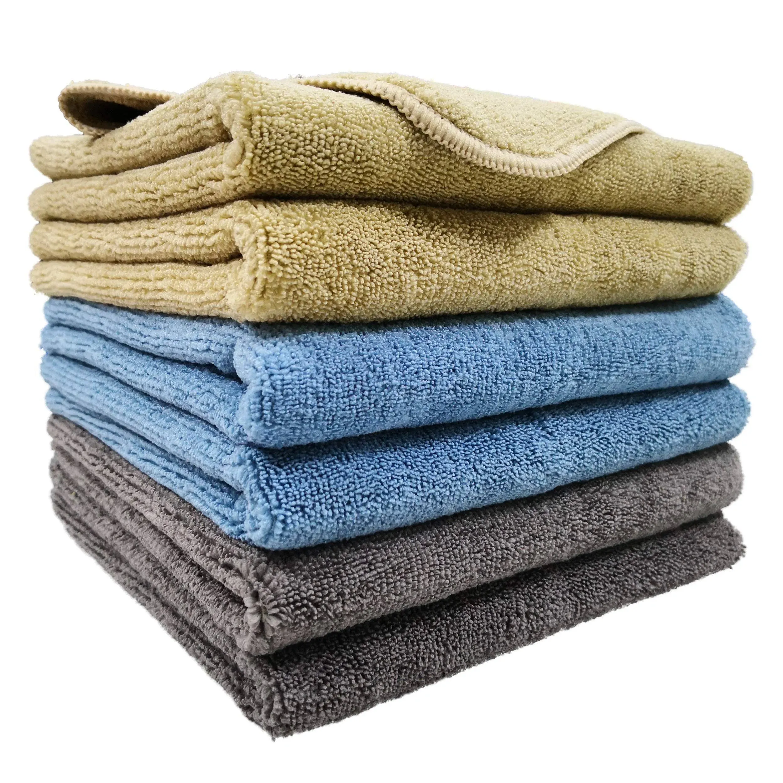 POLYTE Microfiber Cleaning Towel (16x24, 6 Pack, Professional, Blue,Camel,Gray)