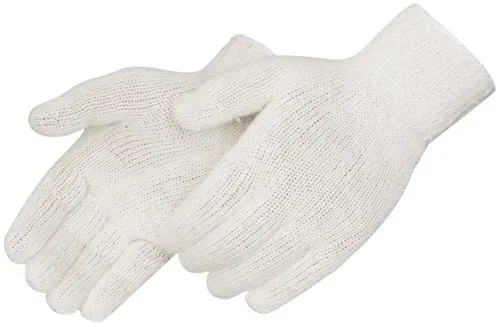 Liberty Glove & Safety K4517Q/L Cotton/Polyester Regular Weight Plain Seamless Knit Glove with Elastic String Knit Wrist, Large, Natural White (Pack of 12)