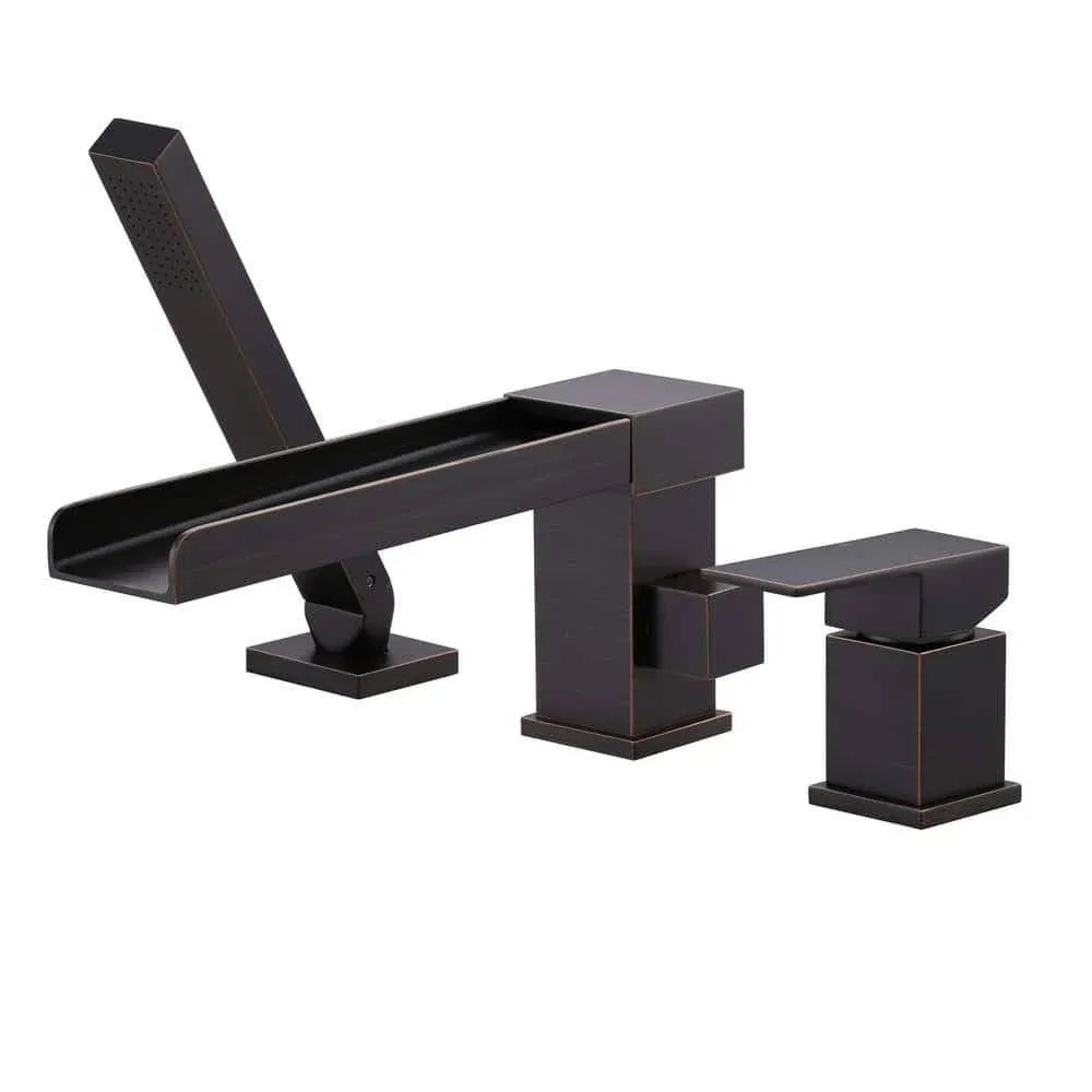 Single-Handle Tub Deck Mount Roman Tub Faucet with Hand Shower in Oil Rubbed Bronze