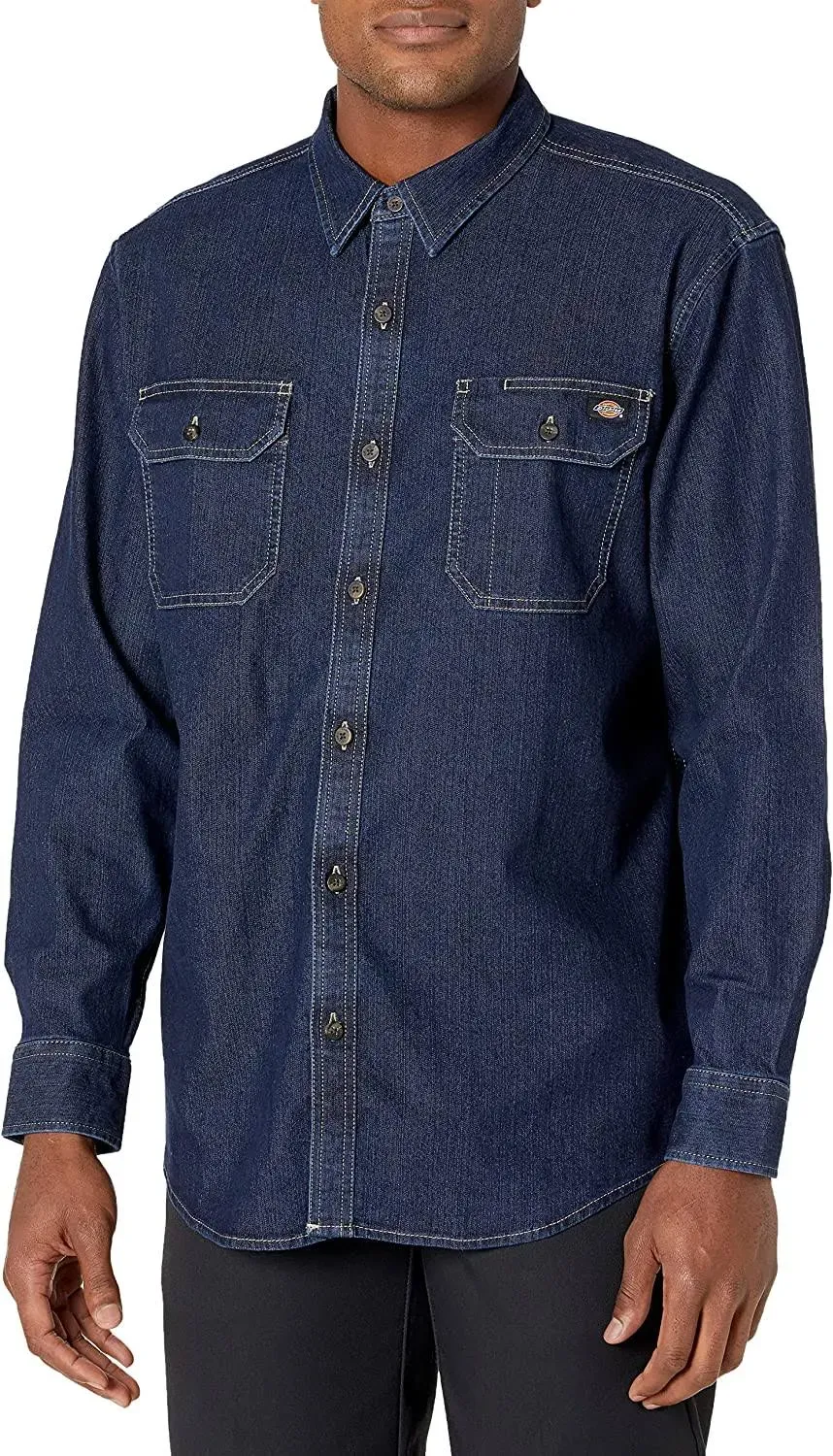 Dickies Men's Flex Denim Long Sleeve Shirt - Dark Wash Size S (WL301)