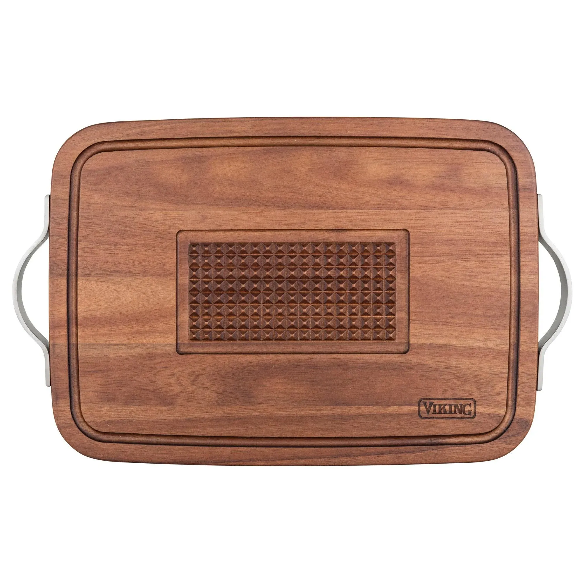 Viking Acacia Carving Board with Juice Well & Metal Handles