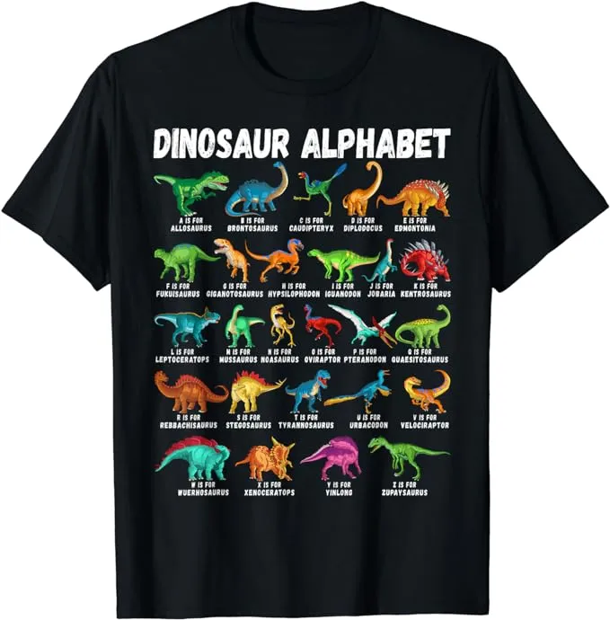 Types of Dinosaurs Alphabet A-Z ABC Dino Identification T-Shirt