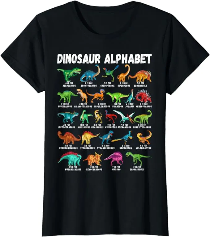 Types Of Dinosaurs Alphabet A-Z ABC Dino Identification T-Shirt