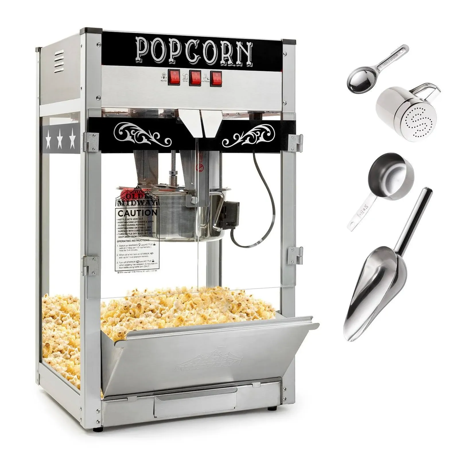 Olde Midway Commercial Popcorn Machine Maker Popper with Large 12-Ounce Kettle ...