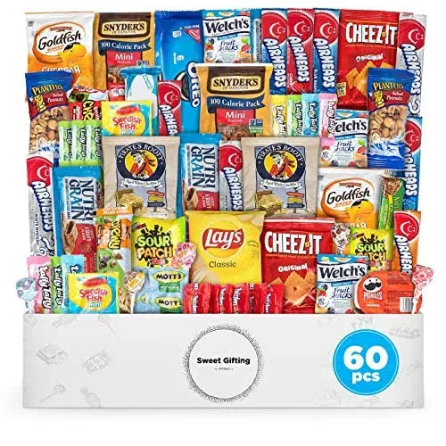 Snacks Variety Pack for Adults Holiday Christmas 60 Count Chips Cookies Candy...