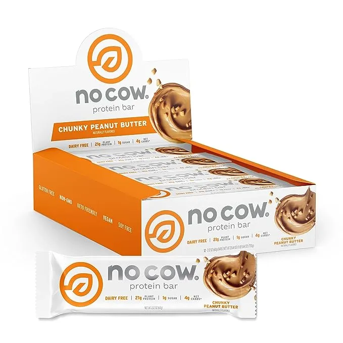 No Cow - Chunky Peanut Butter Protein Bar, 2.12oz\n | Pack of 12