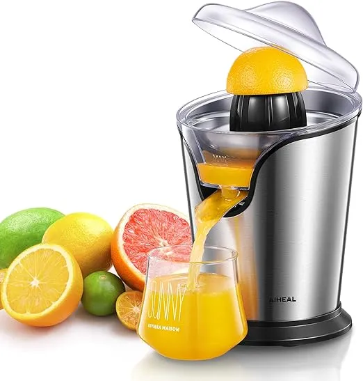 Aiheal Electric Citrus Juicer, Orange Juicer Squeezer with Two Interchangeable Cones Suitable for All Size of Citrus Fruits, Anti-Drip Spout and Ultra