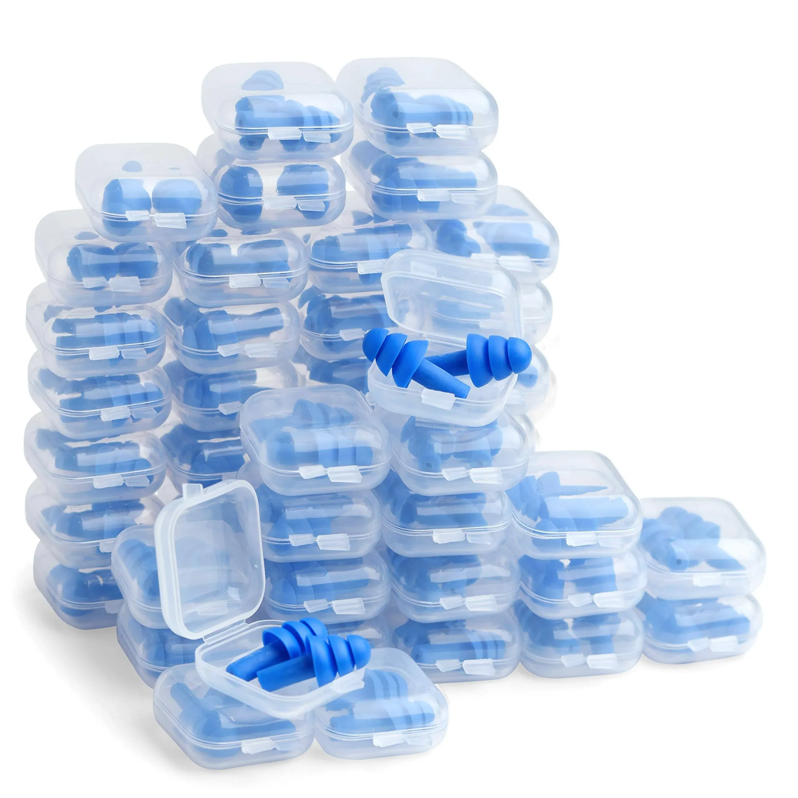 50 Pair Silicone Ear Plugs in Plastic Cases Soft Reusable Comfortable in Bulk Hearing Protection Water Earplugs Shower Diving Surfing Waterproof Sports Reusable Ear Plugs for Swimming Adults