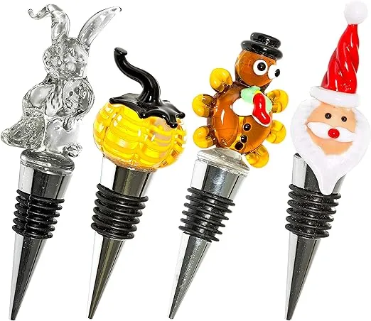 Glass Holiday Wine Bottle Stoppers - Holiday Pack - Christmas, Thanksgiving ...