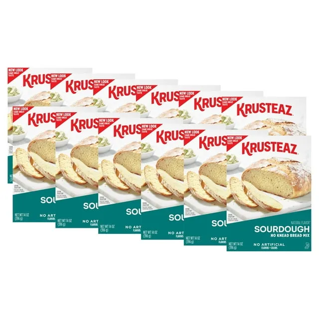 (12 pack) Krusteaz Sourdough No Knead Bread Mix, Includes Yeast Packet, 14 oz Box