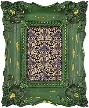 SIMON'S SHOP 4x6 Picture Frame Baroque Picture Frames 4x6 Shabby Chic Photo Frames in Moss Green