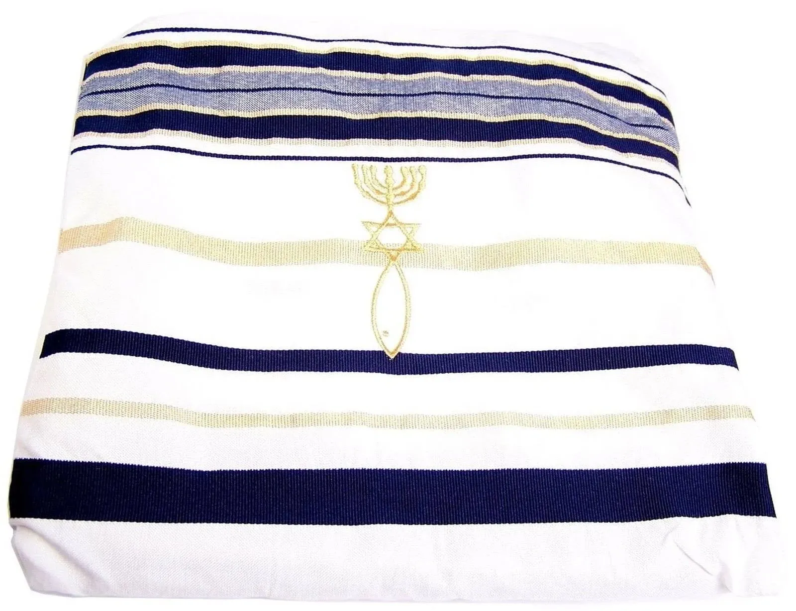 HolyLandMarket Mens Messianic Shawl / Tallit - The Messiah Tallit Navy Blue /