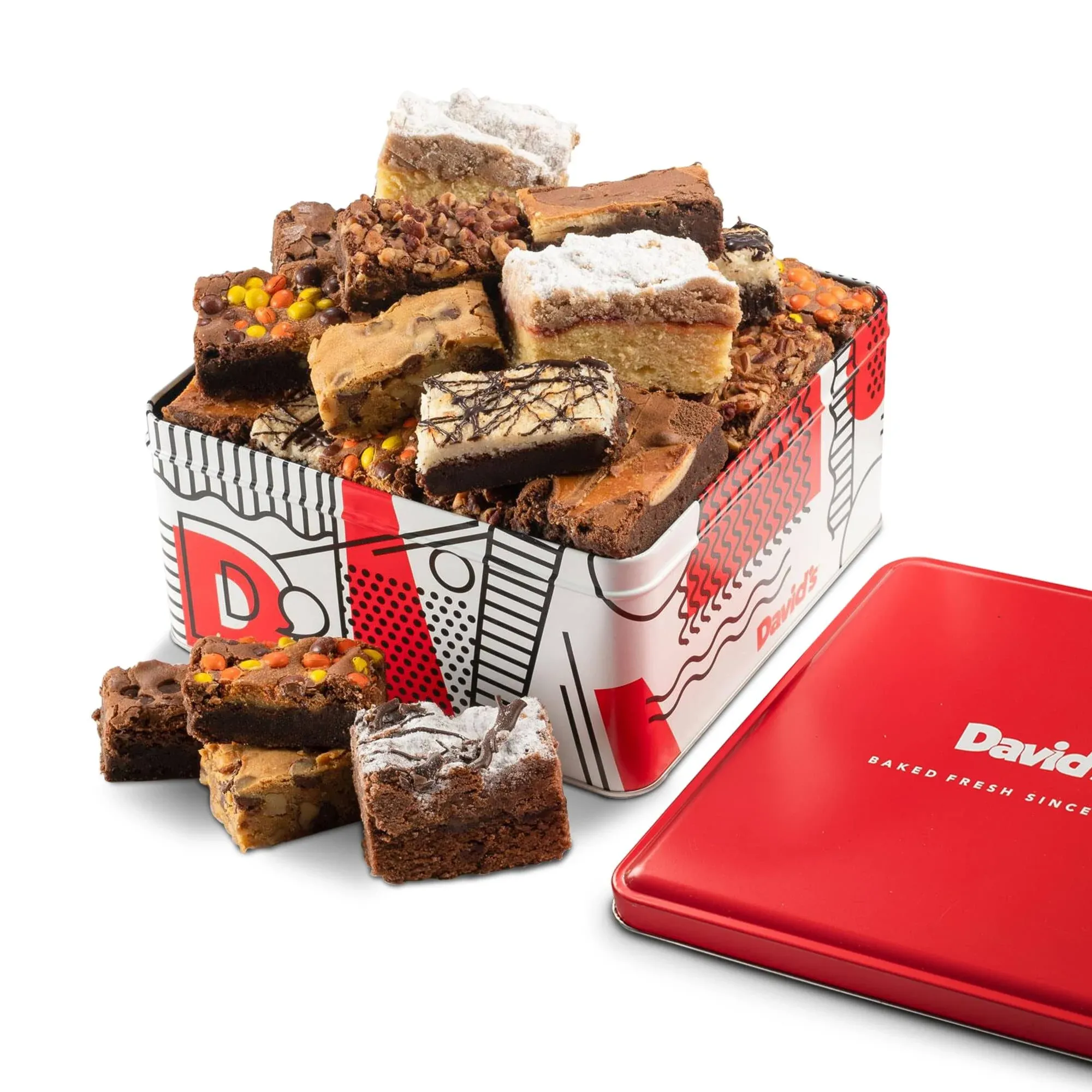 David&#039;s Cookies Assorted Brownies &amp; Crumb Cake Gift Basket Tin - Delicious,