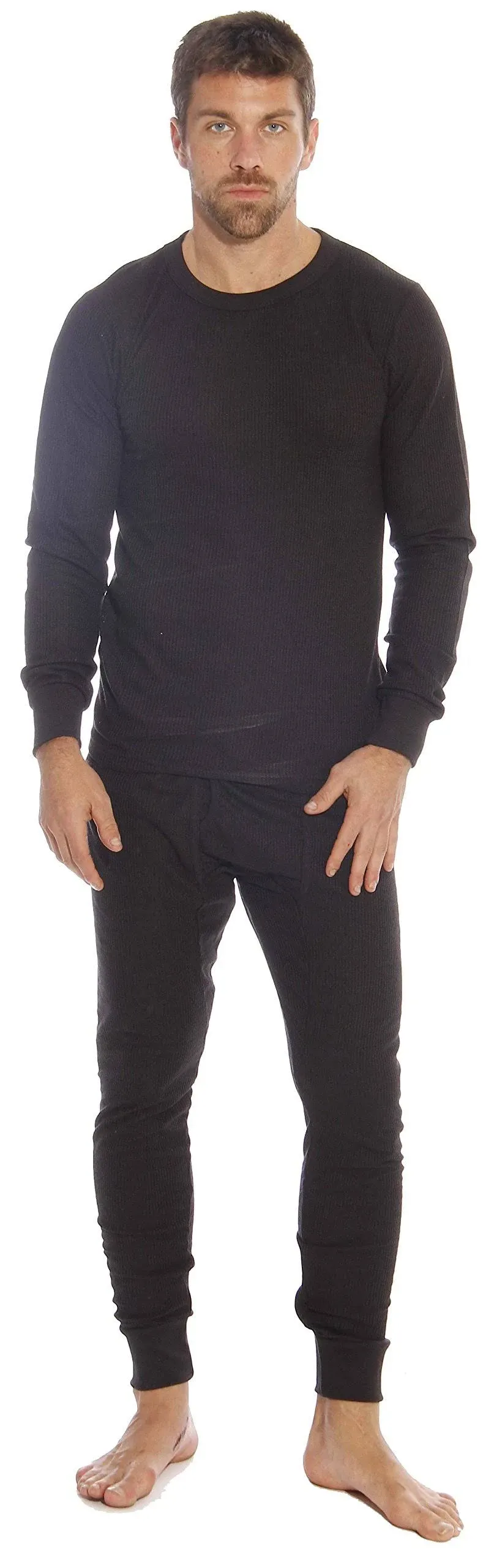 at The Buzzer Thermal Underwear Set for Men (Black, X-Large), Size: XL