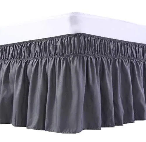 Meila Wrap Around Bed Skirt Three Fabric Sides Elastic Dust Ruffled 16 inch ...