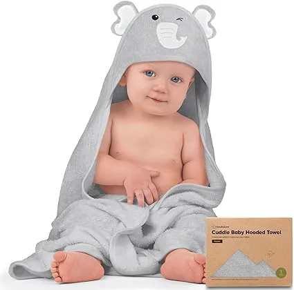 KeaBabies Cuddle Organic Bamboo Baby Hooded Towel - Elephant