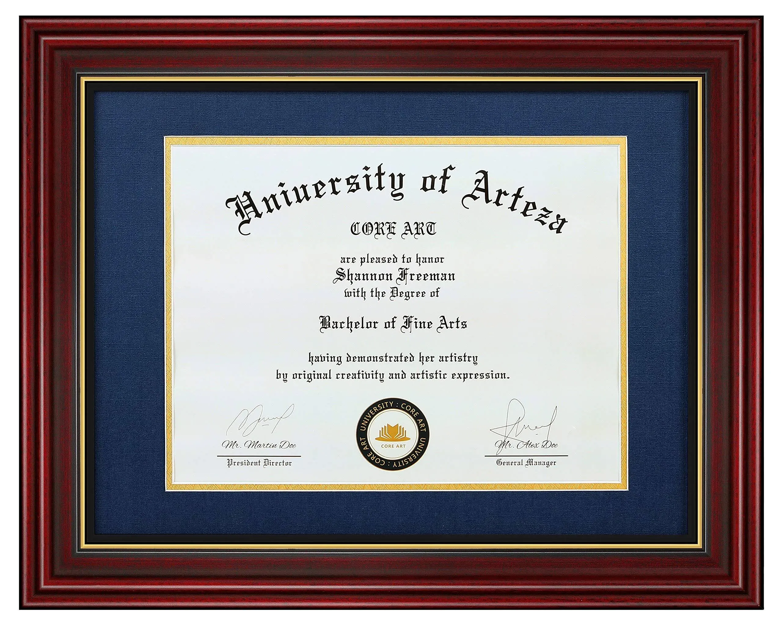 CORE ART 11x14 Diploma Frame Display Certificates 8.5 x 11 with Navy Mat or